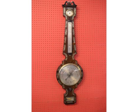 Gardners, Glasgow, rosewood and Mother of Pearl inlaid barometer with silvered dials and pierced hands