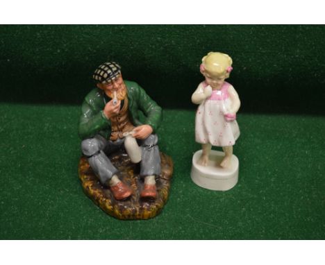 Royal Doulton figure entitled The Wayfarer No. HN2362 - 5.5" tall together with a Royal Worcester figure entitled Only Me - 6