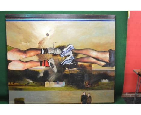 Jago Max Williams, Exhibited for Hunting Art 1 Prizes, oil on board with his brother in the foreground, landscape, buildings 