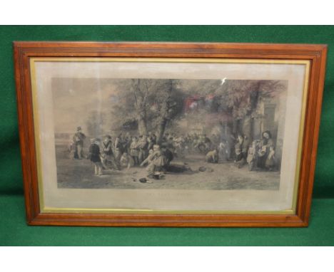 Framed print of an engraving by F Joubert entitled "The Playground" featuring children playing between lessons - 41" x 24" in