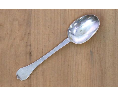 A late 17th century silver trefid spoon,by William Scarlett, date letter worn c.1690,with a ribbed rat-tail to the bowl, the 