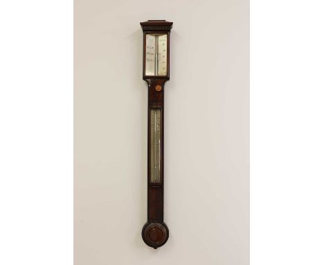 A Victorian mahogany stick barometer, by Cary of London, the silvered register engraved 'Cary, Strand, London', below a carve