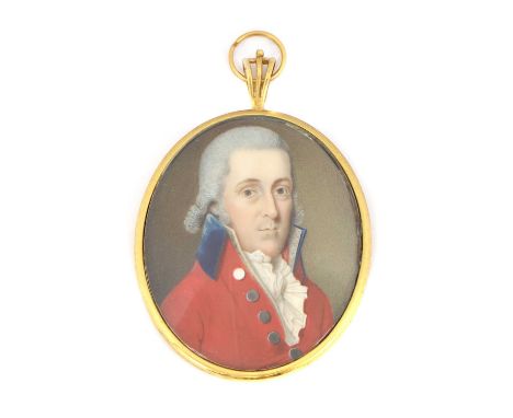 Alexander Galloway (1794-1812)Portrait miniature of a gentleman wearing a powdered wig, and scarlet coat with blue collar and