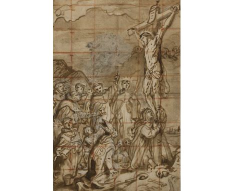 Abraham van Diepenbeeck (Flemish, 1596-1675)Dominicans at the Foot of the Crosspen and ink with brown and grey wash, squared 