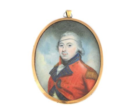 English School, c.1805Portrait of a General officer in uniformminiature on ivory7.1 x 5.7cm, oval, in a gold frame with blue 