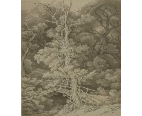 John White Abbott (1763-1851)Fordland - a woodland scene with a bridge over a streaminscribed 'Fordland, June 5 1841' l.l., p