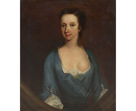 Circle of Charles Philips (1708-1747)Portrait of a lady, half length, wearing a blue dressoil on canvas, painted oval 76 x 63