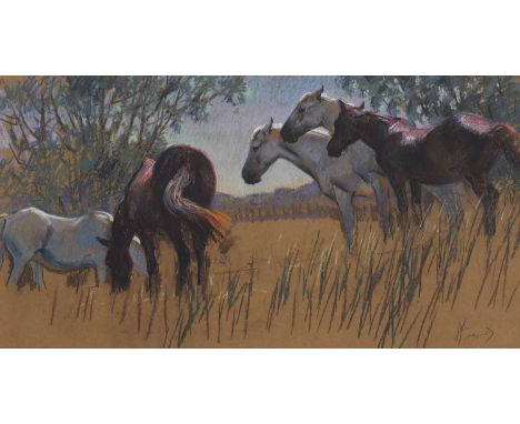 *Malcolm Coward (b.1948)Horses grazingsigned 'M Coward' l.r., pastel on brown paper38 x 73cm*Artist's Resale Right may apply 