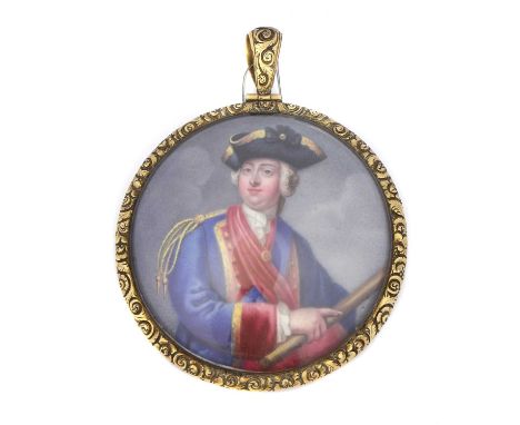English School, c.1750Portrait miniature of William Augustus, Duke of Cumberland (1721-1765), in a tricorn hat, wearing a blu