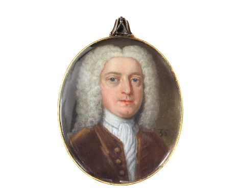 Circle of Christian Friedrich Zincke (c.1685-1767)Portrait of a gentleman in a brown coat and a white cravatminiature, oval 4
