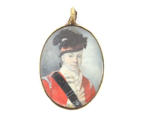 Scottish School, 18th centuryPortrait of a Highland Officer, in a feathered tam-o'-shanterminiature on ivoryoval 4.4 x 3.4cm,