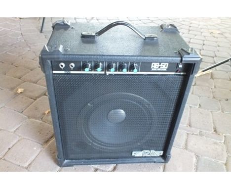 An "Aria AB" 50watt bass amplifier, black finished, 45cm high 