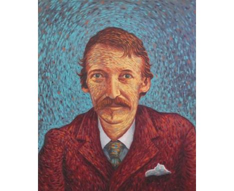 MIKE EDWARDS (British School, 20th century) Portrait of Robert Louis Stevenson, oil on canvas, 60cm by 50cm illustrated 