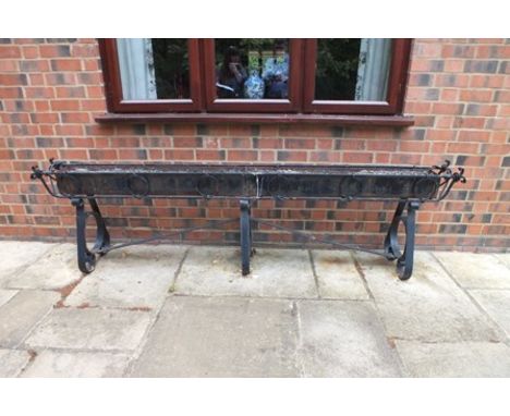 A wrought iron framed trough planter, 270cm wide, 72cm high 