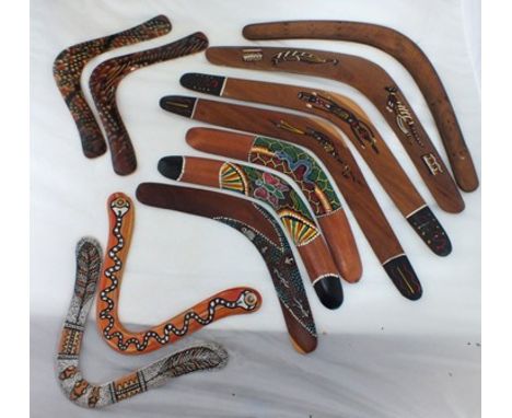 Eleven various Australian Aboriginal Boomerangs to include hunting and returning types, late 20th century 