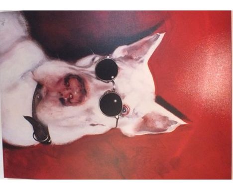 S. W***, 2006 "Chanel - The Dog" wearing sun glasses, red ground, Giclee hand enhanced print, limited edition 17 of 99, signe