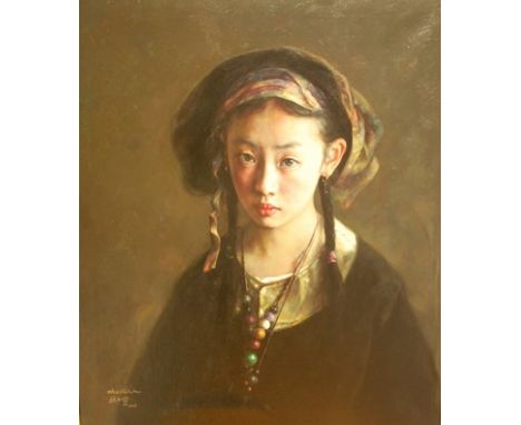 ZHAO KAILIN (b.1961) Portrait of a young woman, oil on canvas, signed and dated 2003, 73cm by 62cm 