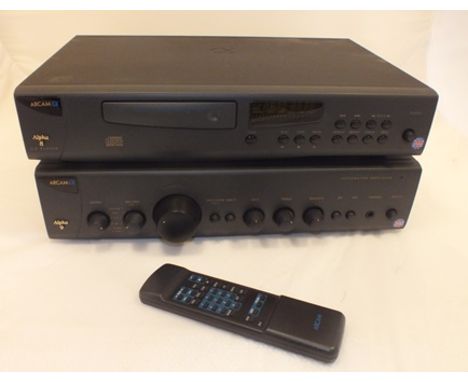 An "Arcam Alpha 9" amplifier, together with an "Arcam Alpha 8" CD player, a remote control and a Bose speaker system 