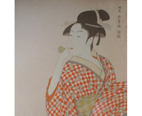 JAPANESE SCHOOL 20TH CENTURY Reproduction print on fabric, 65cm by 60cm (sight) 