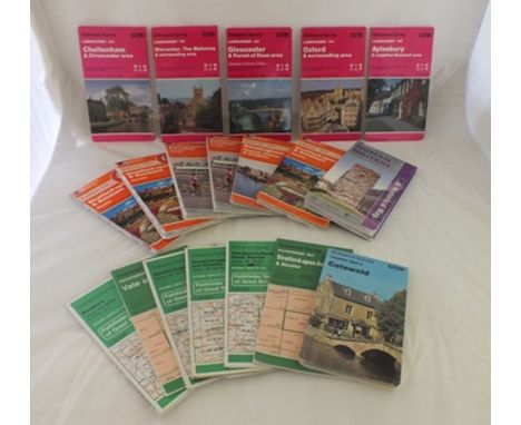 A collection of folded paper maps, including six 1-25,000 "Ordnance Survey" Pathfinder series maps, and thirteen "Ordnance Su