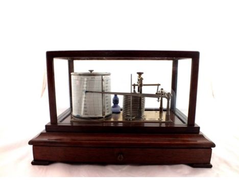 A 20th century "Casella" of London barograph, mahogany framed, with drawer below for recorder charts, the case 37cm x 23cm x 