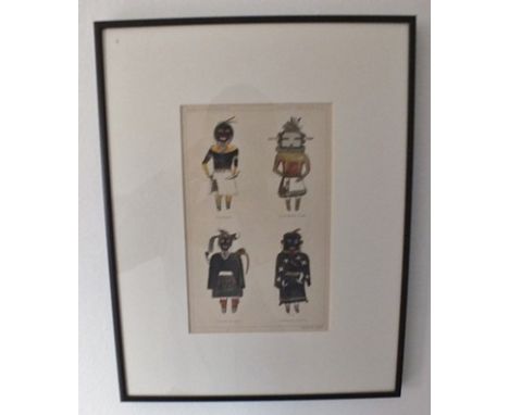 A set of four framed colour plate illustrations of North American Indian traditional costume, taken from "Bureau of American 