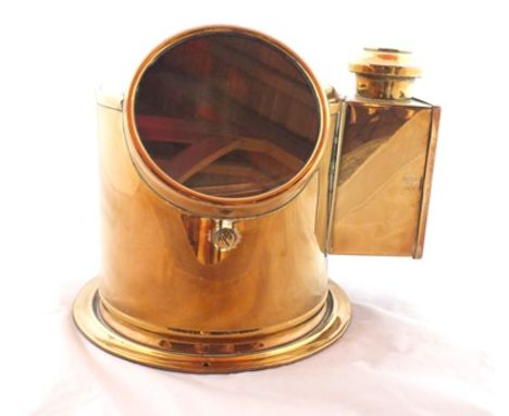 A brass binnacle cased ship's compass, circa 1900, the domed cover with side mounted oil lamp holder, contains burner, gimbal