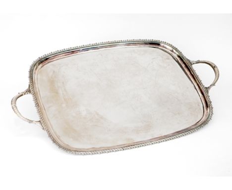 An Edwardian large two handled silver tray, James Dixon &amp; Sons, Sheffield 1902, of rectangular form with gadrooned rim an