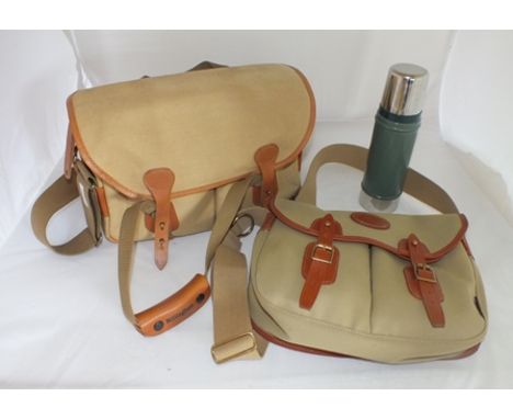 A "Billingham" leather and canvas walking bag, includes local map, compass, a tree guide, together with a "John Chapman" walk