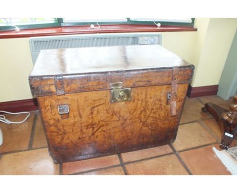 A late 19th century "Peal and Co. of Oxford Street, London" travel trunk, fitted three boot trays, brass mounts, the top mono