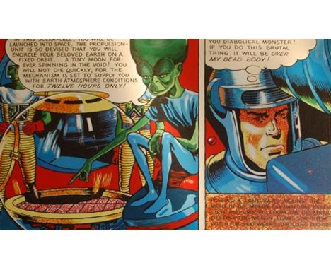 GEORGE SNOW A comic sketch, Eagle Comics Dan Dare and his arch nemesis "The Mekon", acrylic on canvas, 100cm by 160cm 