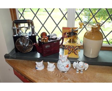 An "Aga" design novelty teapot, "Villeroy & Boch" pig condiments, a selection of white chinaware including animal design meat