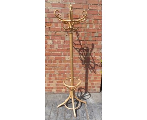 A bentwood hat and coat rack, with umbrella/stick retaining ring, 1.84m high 