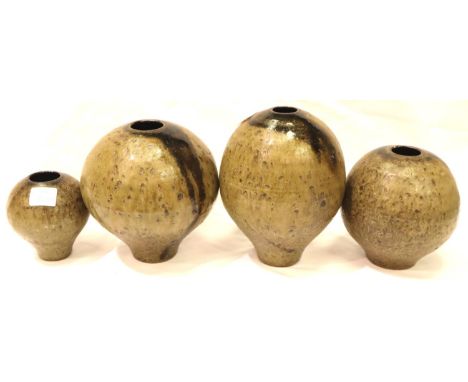 Four bulbous studio pottery vases of varying sizes, largest H: 16 cm, smallest H: 9 cm. P&P Group 3 (£25+VAT for the first lo