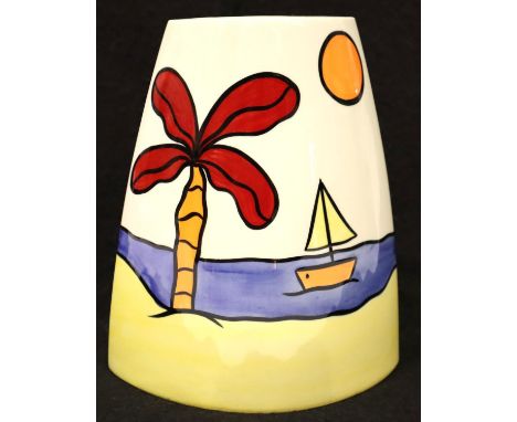 Lorna Bailey tapered vase in the Tropicana pattern, H: 17 cm. P&P Group 2 (£18+VAT for the first lot and £3+VAT for subsequen