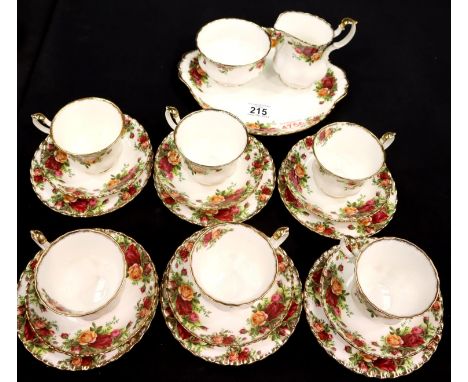 Royal Albert Old Country Roses tea service comprising six trios with cake plate, milk jug and sugar bowl. P&amp;P Group 3 (£2