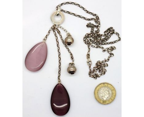 Long silver drop bead necklace. P&amp;P Group 1 (£14+VAT for the first lot and £1+VAT for subsequent lots) 