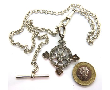 Silver wristwatch chain and St Johns Ambulance silver fob for 1932, 32g. P&amp;P Group 1 (£14+VAT for the first lot and £1+VA