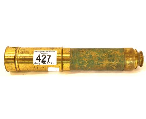 Late 19th Century lacquered brass three draw telescope. P&amp;P Group 2 (£18+VAT for the first lot and £3+VAT for subsequent 