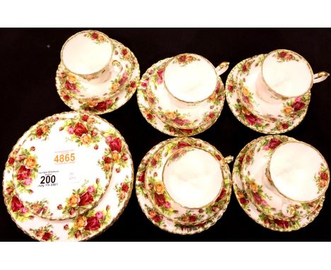 Royal Albert Old Country Roses, five trios and six salad plates, first quality. P&P Group 3 (£25+VAT for the first lot and £5