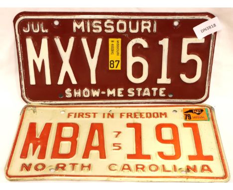 Two American license plates. P&amp;P Group 2 (£18+VAT for the first lot and £3+VAT for subsequent lots) 