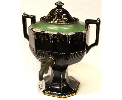 Jackfield ware Victorian ceramic samovar. Not available for in-house P&amp;P, contact Paul O'Hea at Mailboxes on 01925 659133