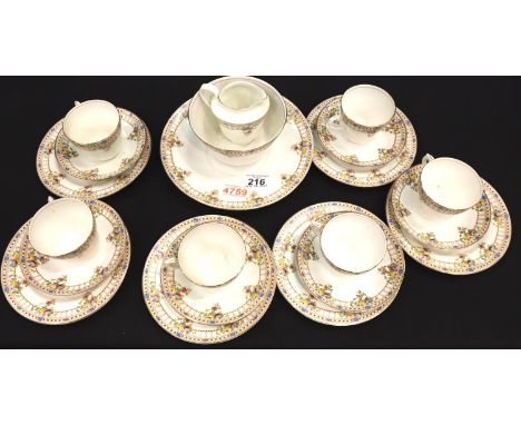 Edwardian Clifton china tea service in the Athena pattern comprising six trios, milk and sugar with cake plate. P&amp;P Group