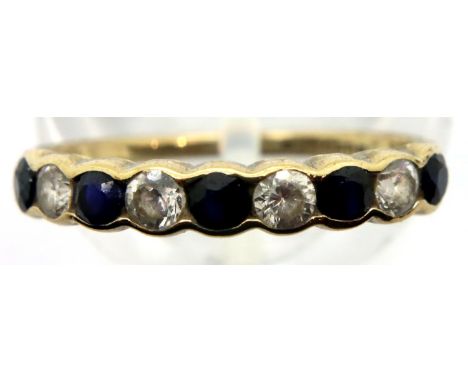 9ct gold hallmarked diamond and sapphire half eternity ring, size K, 1.2g. P&amp;P Group 1 (£14+VAT for the first lot and £1+