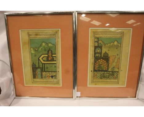 Two Islamic manuscript pages, double signed with Persian paintings 19th Century. P&amp;P Group 3 (£25+VAT for the first lot a