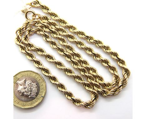 9ct gold rope twist chain, L: 40 cm, 9.4g. P&amp;P Group 1 (£14+VAT for the first lot and £1+VAT for subsequent lots) 