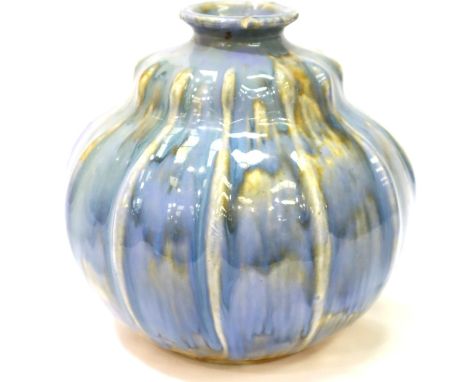 Royal Doulton Lambeth ribbed baluster vase signed EB, H: 17 cm (repairs to rim). P&amp;P Group 2 (£18+VAT for the first lot a