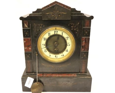 Marble and slate mantel clock, H: 30 cm. Not available for in-house P&amp;P, contact Paul O'Hea at Mailboxes on 01925 659133 