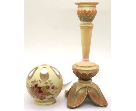 Royal Worcester candlestick (with chip and reglued base) and model 991 pot pourri vase with no damage. P&amp;P Group 1 (£14+V