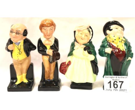 Four Royal Doulton Dickens figurines, tallest H: 11 cm. P&amp;P Group 2 (£18+VAT for the first lot and £3+VAT for subsequent 